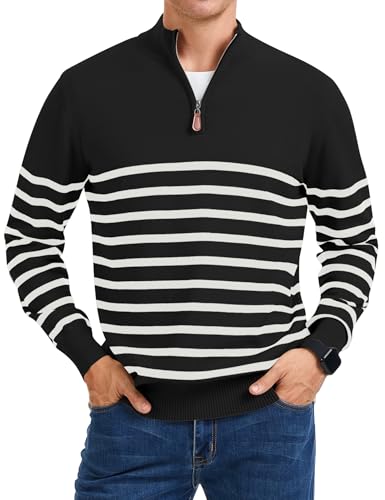 iWoo Quarter Zip Sweaters for Men Slim Fit Long Sleeve Knitted Pullover Mock Neck Business Casual Dress Sweater