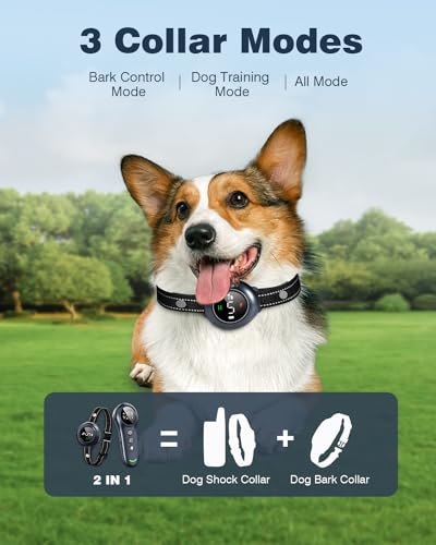 2-in-1 Dog Shock Collar & Dog Bark Collar - Smart Anti Barking Dog Training Collar with 5 Adjustable Sensitivity & 3300FT Remote for All Breeds IP67 Waterproof E-Collar - Image 3