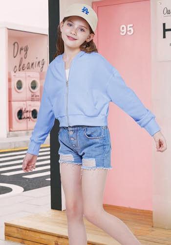 WULFUL Girls Casual Zipper up Sweatshirts Crop Jackets for Teens4