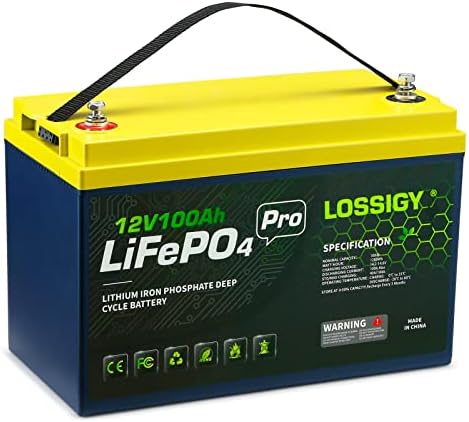 LOSSIGY 12V 100Ah LiFePO4 Deep Cycle Lithium Iron Battery, 1280Wh Power Supply Built-in 100A BMS, Perfect for Golf Cart, Trolling Motor, Marine, RV, Solar System