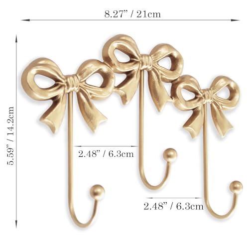 Image of Small Gold Bow Wall Hook,Gold Cast Iron Hook,Size:8.27x5.59 inches