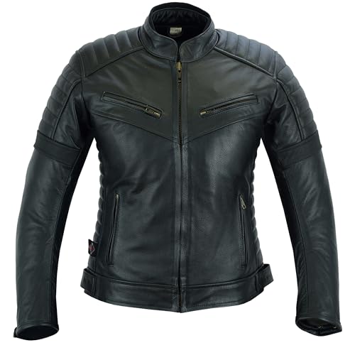 Texpeed Giacca da moto in pelle per donna - Giacca da moto touring con protezione per armatura CE originale da motociclista (EN 1621-1) Nero - M