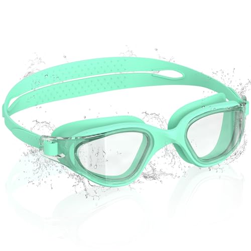 Ambienden Gafas Natación para Niños, HD 180° Gran Angular de Visión Gafas de Natación para 3-14 Años, Antivaho, Protección UV, Ajuste Rápido, Sello de Silicona, Gafas Piscina Unisex, T-Green