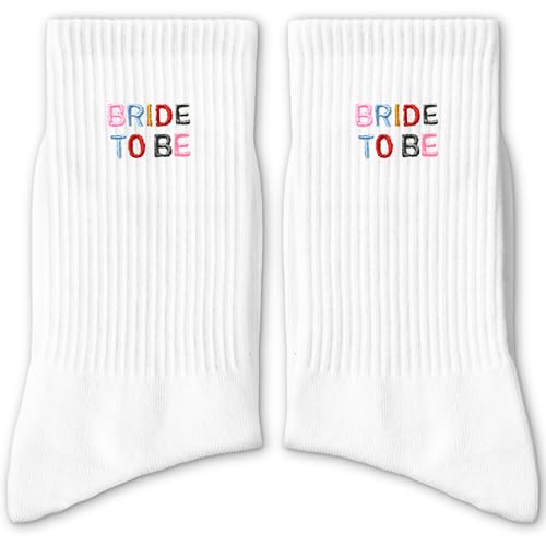FUQWZ Bride to Be Crew Socks for Engagement Outfits, Wedding Accessories for Women, Cute Proposal Gift for Future Mrs, Bridal Shower Favors, Matching Bachelorette Essentials for Bride(311)