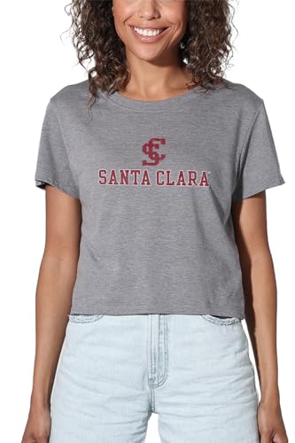 Santa Clara University Official Distressed Primary Logo Women's Crop Top T-Shirt, Athletic Heather, X-Large