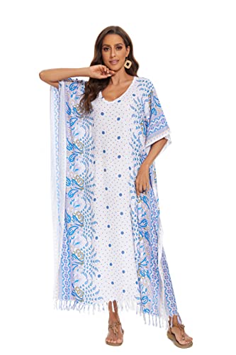Image of Beautybatik Boho Flora Printed Women Plus Size Kaftan Kimono Loungewear Maxi Long Dress Size XL to 4X