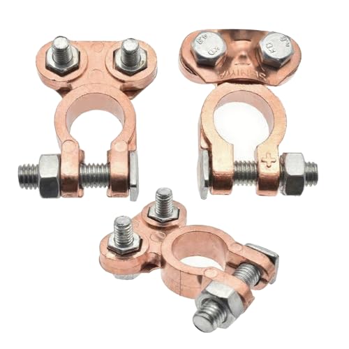 2 Paar Batterie Polklemmen, Batterieklemmen Massiv, Autobatterie + Plus - Minus Batterie Pole Klemme, Kupfer Steckverbinder Positiv & Negativ für Auto Boot Wohnmobil Caravan und Batterien