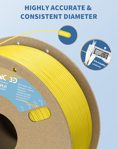 Image of DURAMIC 3D Matte PLA Filament 1.75mm Yellow, 1kg Cardboard Spool Matte Finish 3D Printer Filament PLA 1.75mm Dimensional Accuracy 99% + /- 0.03 mm, Printing with FDM 3D Printer, Easy to Remove Support