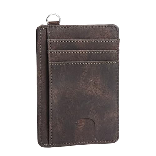 Slim Minimalist Wallet, Front Pocket Wallets with ID Window PU Leather, RFID Blocking, Credit Card Holder with D-Shackle for Men & Women (Retro Coffee)3