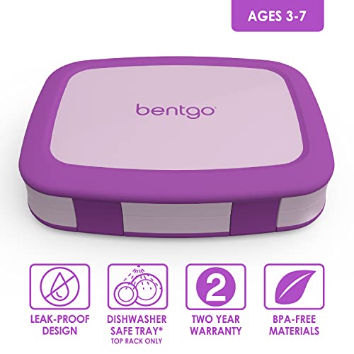Bentgo® Kids Leak-Proof, 5-Compartment Bento-Style Kids Lunch Box - Ideal Portion Sizes For Ages 3 To 7, Bpa-Free, Dishwasher Safe, Food-Safe Materials, 2-Year Warranty (Purple) #TOP2