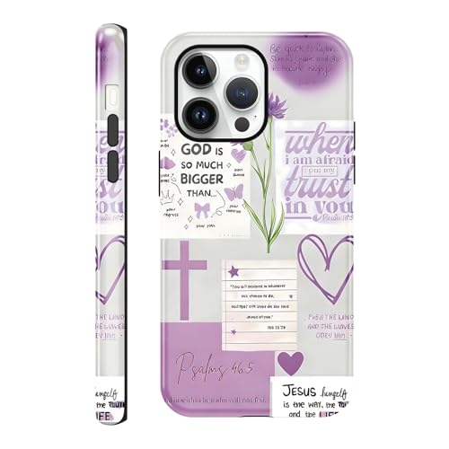 Coque antichoc iPhone 14 Pro Max violette à motif floral chrétien double couche