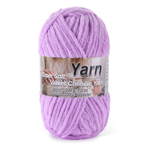 Image of Chunky Chenille Yarn for Baby Blanket Yarn for Crocheting - 7.05oz Super Soft Chenille Plush Yarn - Bulk Thick Yarns Used for Making Scarves, Blankets, Stuffed Animals, DIY Craft (Light-Purple)