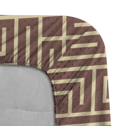 Image of Stoa Paris 100% Cotton King Size Fitted Bedsheet with 2 Pillow Covers, 180TC Printed Bedding Set, All-Season Comfort, Soft & Lightweight, Home Decor, Urbanscape - Mauve Labyrinth (182cmx198cm+30cm)