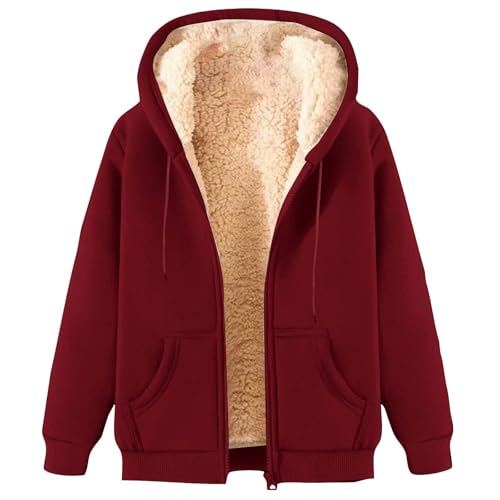 ZWDC Damen Winterjacke Warm Fleecejacke Winter Sweatjacke mit Kapuze...