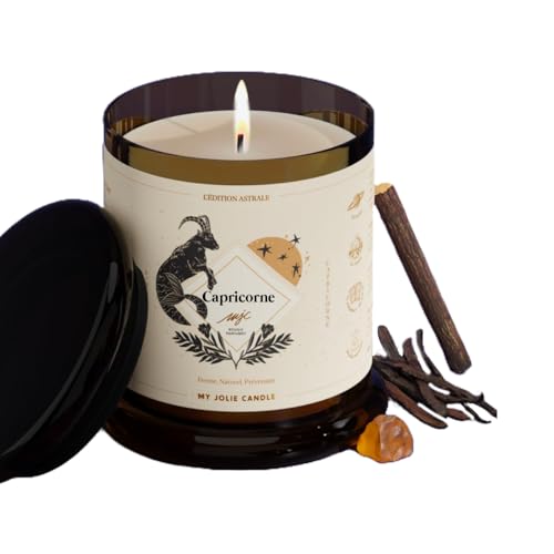 MY JOLIE CANDLE - Bougie Parfumée Signe Astrologique avec Portrait Astral - Capricorne du 22 décembre au 20 janvier - Cadeau de Noël et Anniversaire - Cire à base végétale