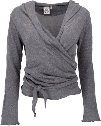 GURU SHOP Wickelshirt, Baumwollstrick Pullover, Wickeljacke - Granitgrau,...