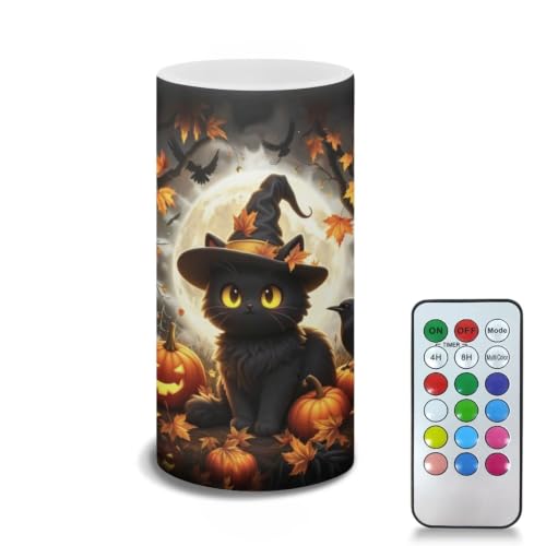 Image of Flameless Flickering Candles with Remote Timer, Pumpkin Cat