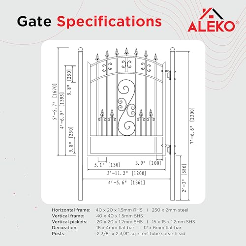 Image of ALEKO Driveway Pedestrian Gate | Metal Garden Gate | Pedestrian Door for Steel Gate | Anti-Rust Steel Gate | Venice | 5 ft | PGVEN