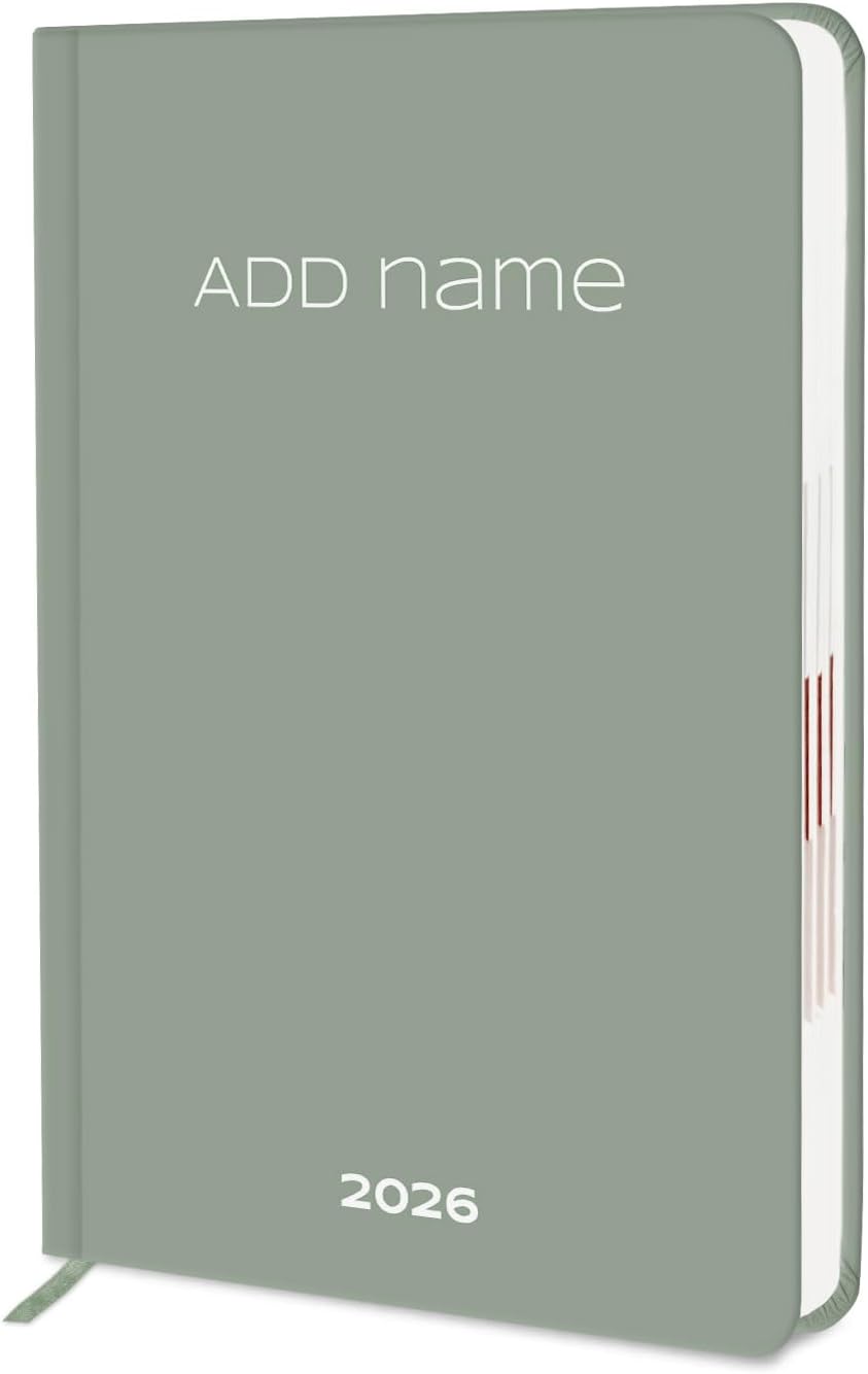 Jhingalala Diaries - Customized Cover Hard Bound Diary 2026 With Monthly Planner I Personalised Name Printed New Year 2026 Diary with Dates I Size A5, 21 x 15 cms (Green Trellis)