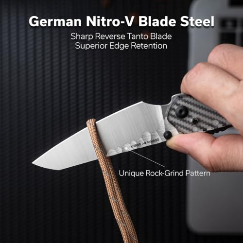 Image of CIVIVI Vision FG Pocket Knife, 3.54 inch Nitro-V Reverse Tanto Blade C22036-8 | Superlock Folding Knife with Lexan Handle, Laser-Textured Pattern Liners, Reversible Ambidextrous Clip for EDC Camping Hiking