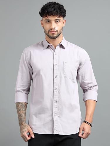 Image of Men Slim Fit Solid Spread Collar Casual Shirt