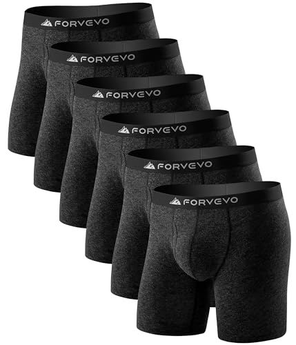 FORVEVO Mens Boxer Briefs, Merino Wool Men's Underwear, Breathable Boxer Shorts Soft Moisture Wicking Pouch Underwear 6 Pack（L, DarkGrey