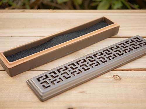 9.5” Rectangular Ceramic Incense Coffin Burner Box | Stick Rope Dhoop Cone Ash Catcher | Traditional Chinese Design Meditation (Brown) #TOP3