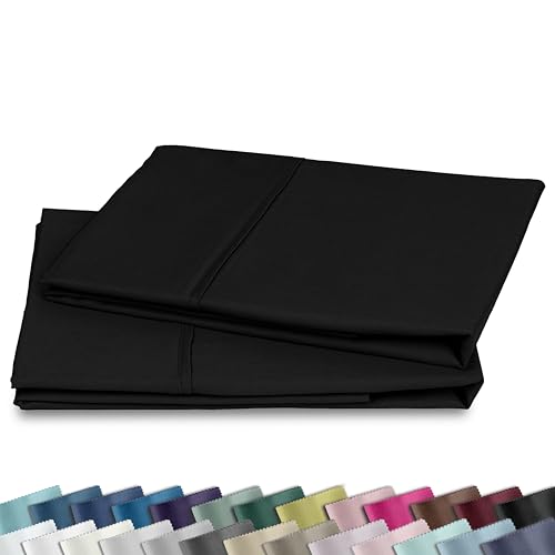 Image of California Design Den King Size Pillowcase Set - 400 Thread Count, 100% Cotton Sateen, Set of 2 Pillow Covers, Soft and Breathable - Black