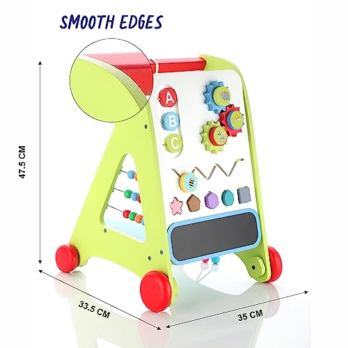 Image of Chanak Wooden Baby Walker for Kids, with 6 Activities /Games, Activity Baby Walker for Above 1 Year, 100% Safe for Kids with Non-Toxic Colors & Smooth Edges, BIS Approved.