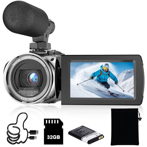 Video Camera, 1080P 36MP Camcorder Camera Recorder for YouTube, 32G SD Card Video Camera for TikTok, 3" 270° Rotation Screen 18X Zoom Vlogging Camcorders for Kids,Teens,Students,Beginners,Elders