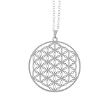 DEARMAMY Collar Colgante Redondo de Aleación Plata Diseño de Flor Vida, Cadena Elegante para Mujer, Obsequio Adecuado para Boda o Cumpleaños