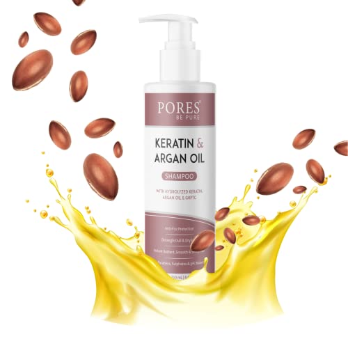 Image of PORES Be Pure Keratin Shampoo for Hair Fall Control | With Hydrolyzed Keratin, Argan Oil & GHPTC | Instant Smooth, Frizz-Free & Thick Hair | Shampoo for Women & Men | All Hair Types - (250 ml X 2)