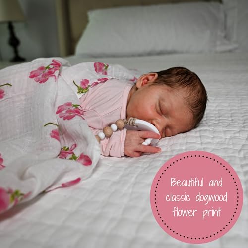 Image of LollyBanks Baby Blanket, 100% Cotton Muslin Swaddle Blankets for Girls, Large 47 x 47 Inches Newborn Blanket, Soft and Breathable Receiving Blankets, Baby Essentials, Registry (Dogwood Flower Print)
