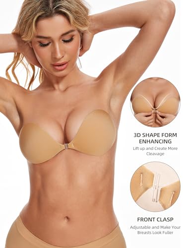 Image of Wingslove Adhesive Bra Reusable Strapless Self Silicone Push-up Invisible Sticky Bras for Backless Dress