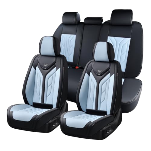 Image of Coverado Car Seat Covers Full Set, Automotive Seat Covers Car Seat Protector Car Seat Cushion, Waterproof Leather Seat Covers for Cars, Universal Fit for Most Sedan SUV Pick-up Truck(Black&Light Blue)