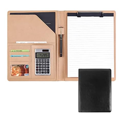 JIE KE Padfolio Portfolio A4 PU Leather Conference Folder Fold Over Business Office Work Portfolio Organiser Padfolio Folder Cover