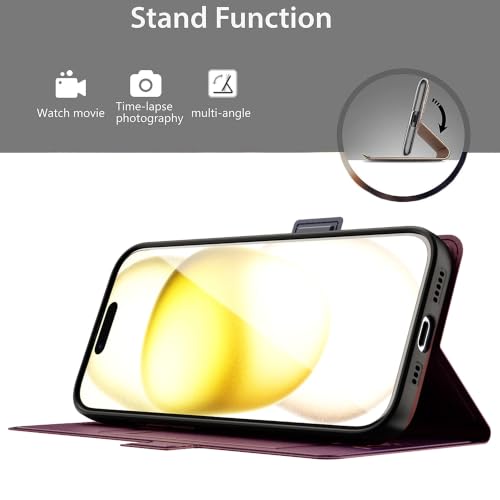 Image of Kapa Noble Slim Magnetic Leather Flip Case Cover for Apple iPhone 15 | Card Holder Stand Flip Wallet Case (Wine Red)