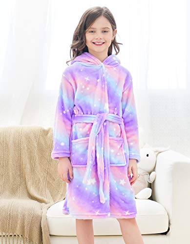 Image of Doctor Unicorn Soft Hooded Rainbow Bathrobe Sleepwear for Girls