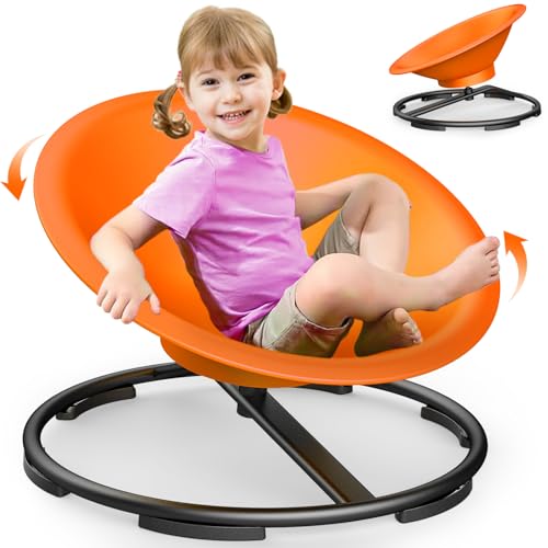 TERRAMUS Large Sensory Spinning Chair, 360° Swivel Chair for Toddler, Spin Seats for autistic Children, Kids Balance Toys, Autism Adhd Seat,Play Equipment Relief Motion Sickness for Boys Girls(Orange)