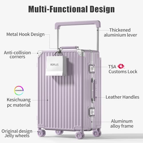 Aluminium Frame Checked-Luggage with Smooth Jelly Wheels, Hardside Zipperless Rolling Suitcase with TSA Lock (Purple, 21-Inch)2