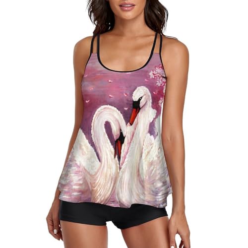 Maillot de bain tankini femme 3 pièces avec robe fluide et short de garçon