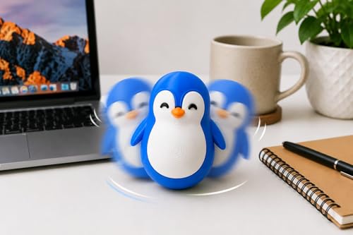 Image of Roly Poly Penguin Wobbler | Cute Self-Righting Penguin Desk Toy | Stress Relief Fidget Toy | Mini Penguin Collectible | Office Desk Decor & Gift (Mystic Blue, 1 pc)