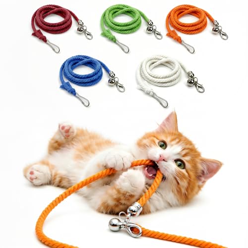 ZAYLUMO 5 Pack Cat Wand Replacement Strings Interactive Cotton Rope Cat Toy with Clips & Bell for Indoor Cats