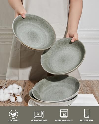 Image of Pokini 16 Piece Double Bowl Dinnerware Sets, Stain Resistant Dish Set with Pasta Bowls, Easy Cleaning Dishes, Multi-Functional Plate and Bowl, Stack Compactly Plate Set, Service for 4