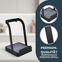 KAGEYMB Topfdeckelhalter Kochlöffelablage Löffelablage mit Deckelhalter Schwarz 15x10x10cm Multifunktionaler Deckelständer Stahl mit Tropfschale für Kochlöffel Pfannenwender Schneidebrett Tablet – Ansicht 6