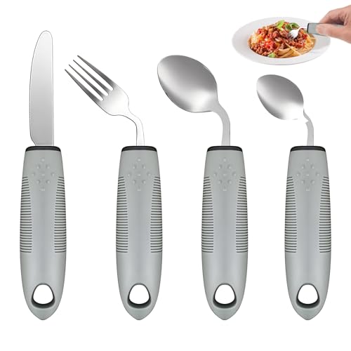 4-Teiliges Parkinson Besteck, 42° Winkel Adaptives Besteck Für Parkinson, Gewichtetes Besteck Bei Tremor, Besteck Fuer Parkinson Behinderte Senioren...