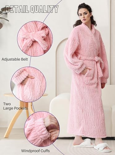 Image of Artfasion Womens Long Fleece Robe - Warm Soft Floor Length Flannel Bathrobes for Winter Thicker Long House Coat with Pockets