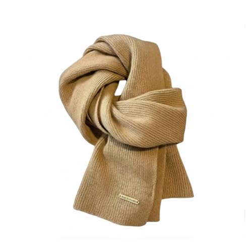 Image of Grion Beige Ribbed Knit Scarf with Soft Stretchy Fabric - Ribbed Textured Winter Neckwear, Warm Thick Wrap for Women and Men, Cozy Long Wool Blend Scarf for Cold Weather, Autumn Winter Accessory