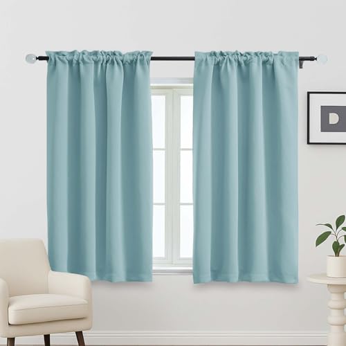 Image of Aqua Short Blackout Curtains for Bedroom 54 Inches Long 2 Panels, Modern Window Treatment Solid Thermal Insulated Curtains for Living Room, Dual Rod Pocket Blackout Drapes, 2x40Wx54L Inches