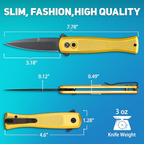 Image of NedFoss MERMAID II Pocket Knife, 3.18 inch 14C28N Steel Small EDC Button Lock Knife with Aluminum Handle and Deep Pocket Clip, Perfect Folding Knife for Men Women (Golden)